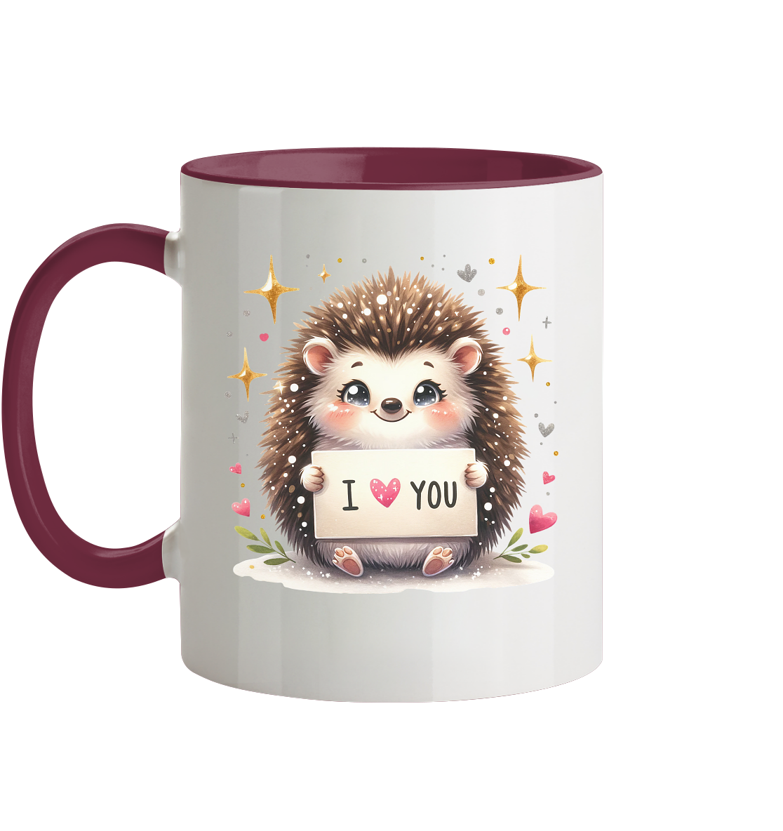 Die Tasse mit süßen Igelmotiv I Love You - Tasse zweifarbig